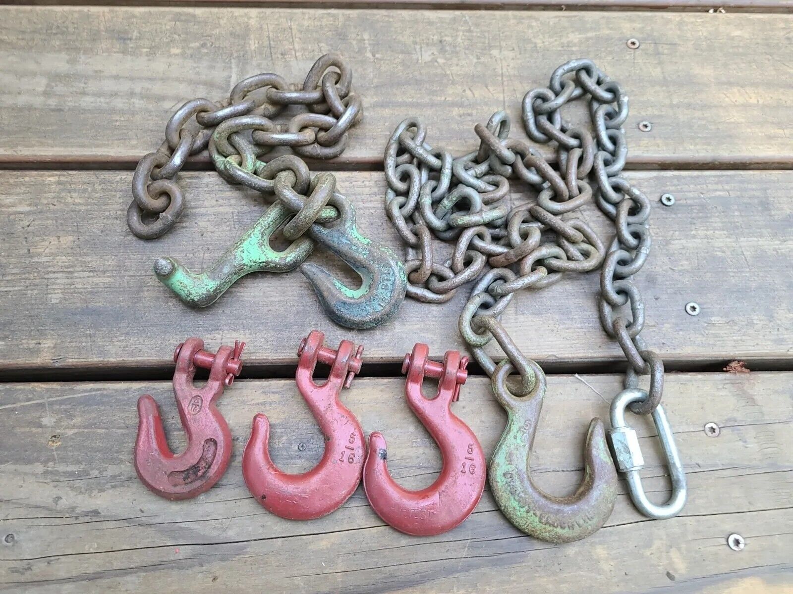 5 Vintage Crosby-Laughlin Hi Test Chain Rigging Hoist Cast Iron Large Hook