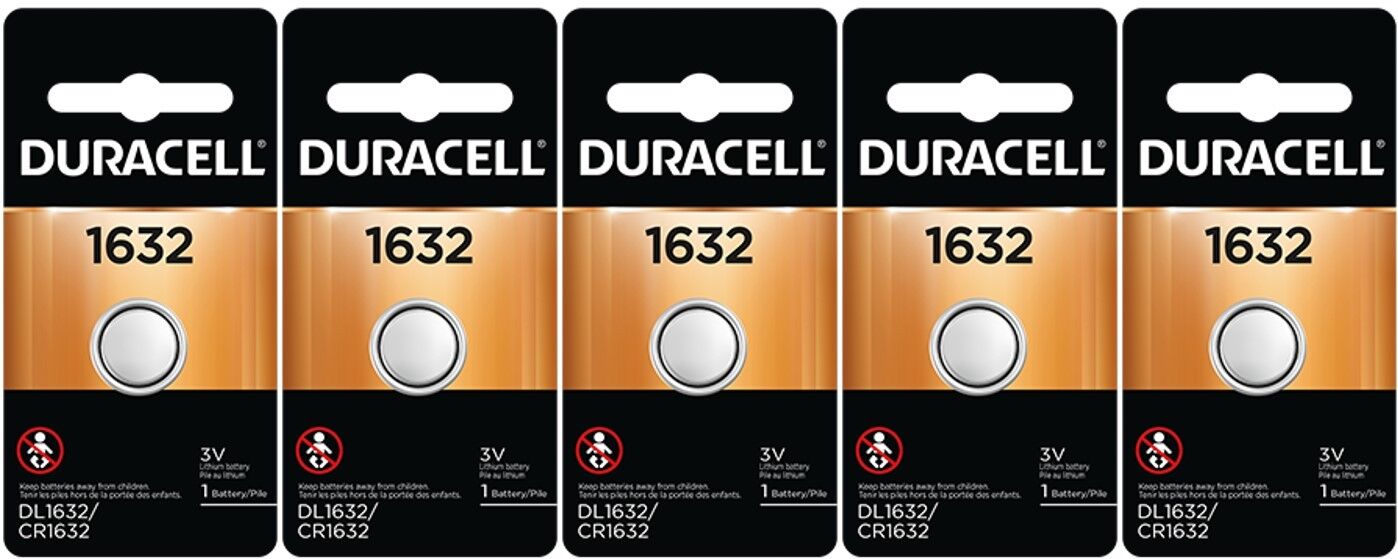 Duracell CR1632 3 Volt Lithium Coin Battery (Pack of 5)