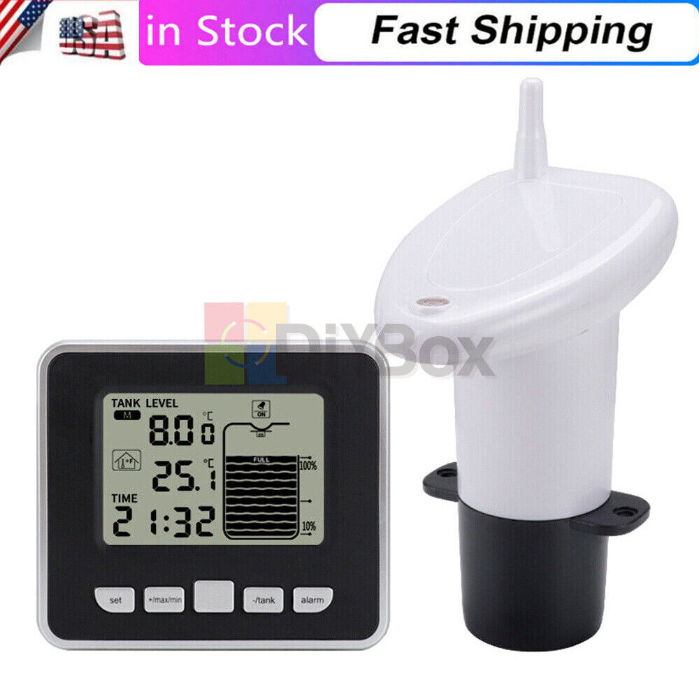 FT002 Ultrasonic Water Tank Liquid Level Meter Temperature Clock Gauge Alarm US