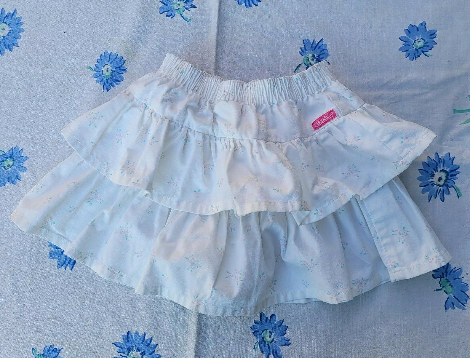 Vtg 90s Oshkosh Double Flounce Skirt Sz 4  Pink Flowers Elastic Waist Pink Tag