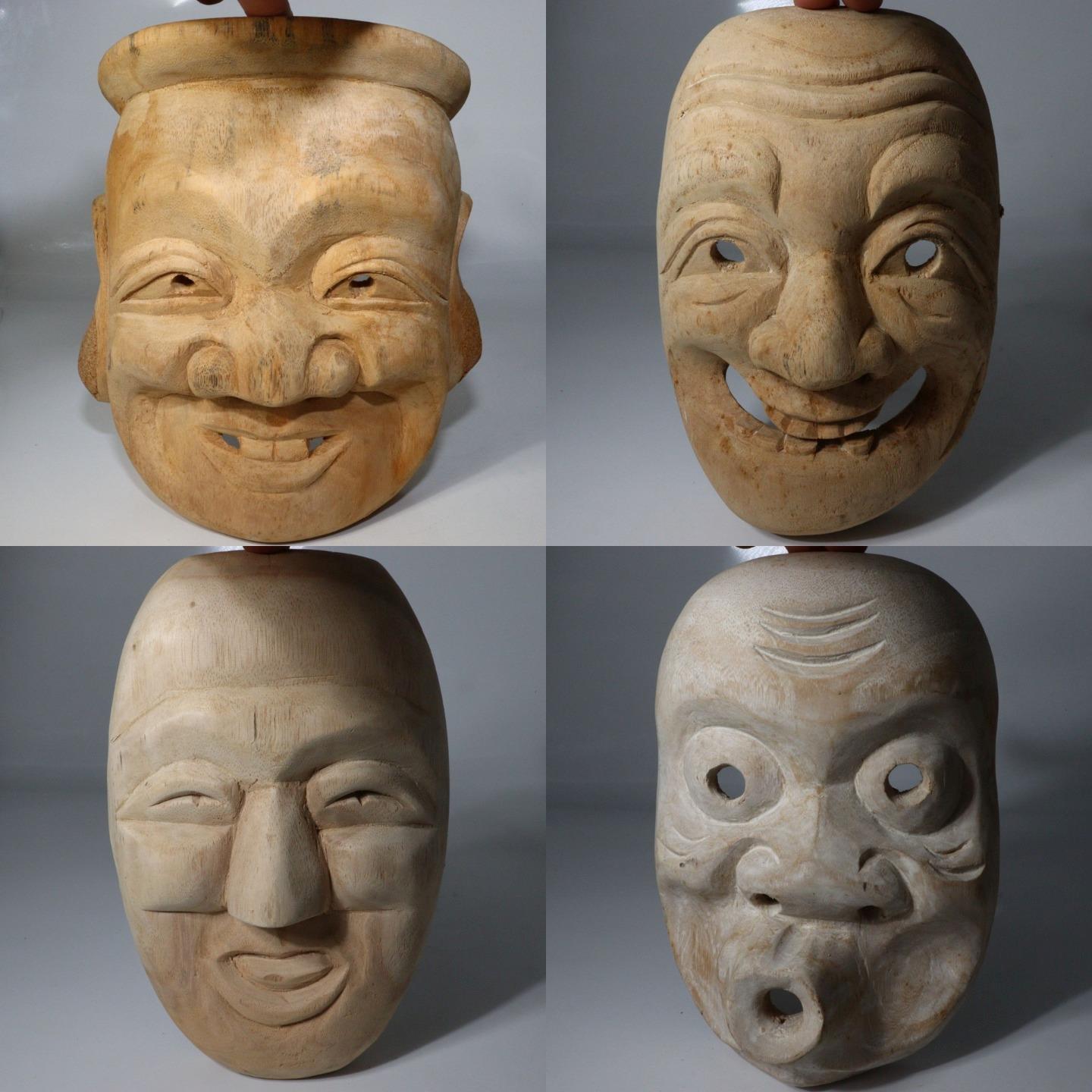 Japanese Wooden Noh Mask Kagura 4 set Rare object before coloring MSK365