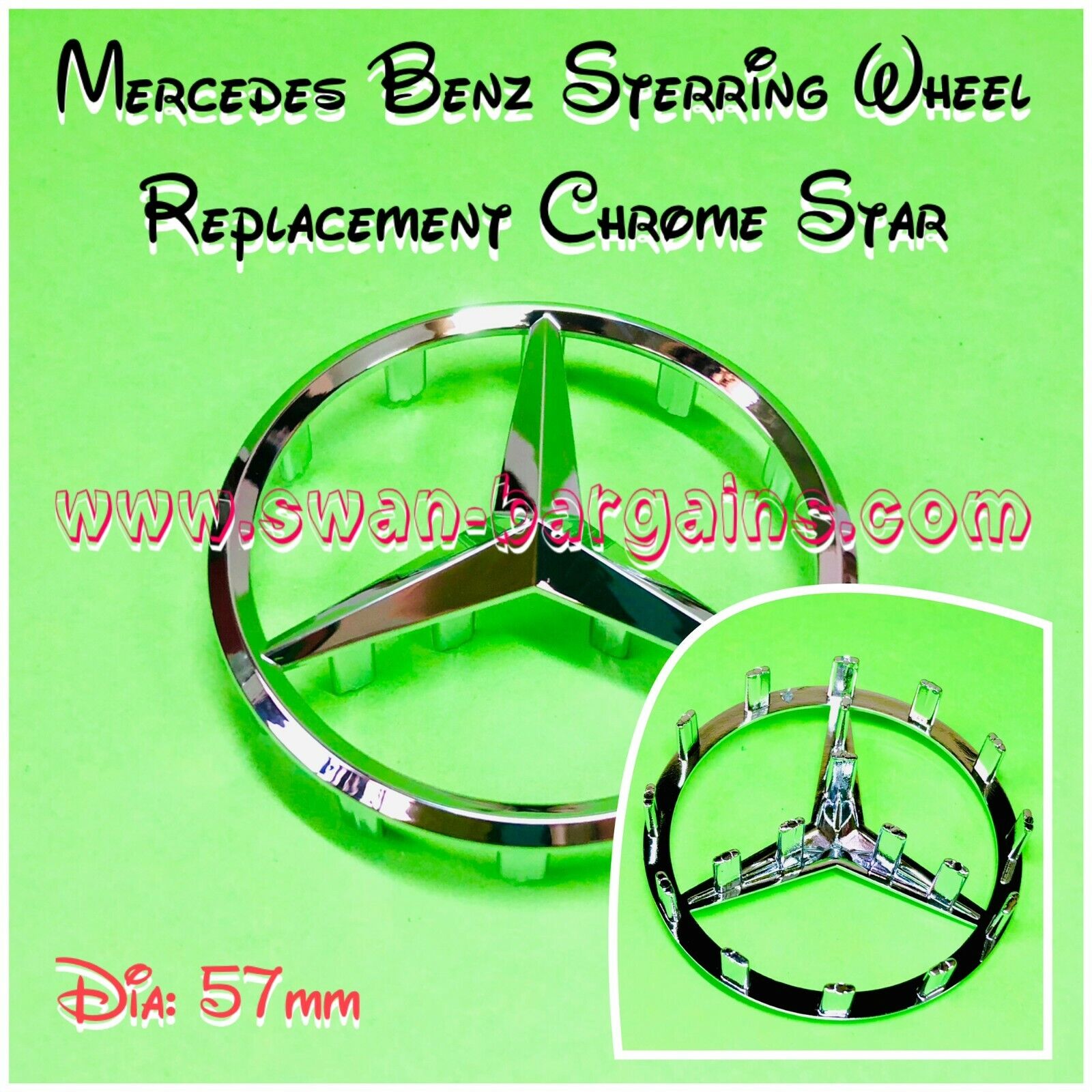 Mercedes Benz 57mm Steering Wheel Star Replacement Logo Silver Chrome Emblem
