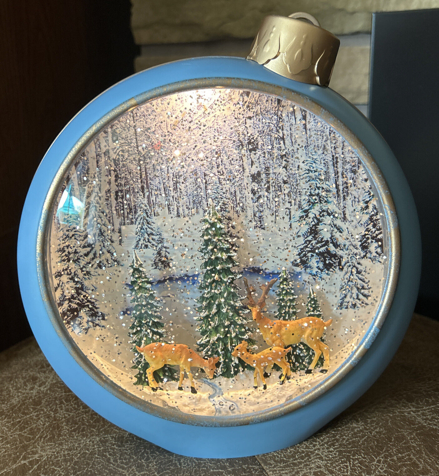 RARE Christmas OVERSIZED ORNAMENT SNOW GLOBE Deer Family BATTERY OPERATED