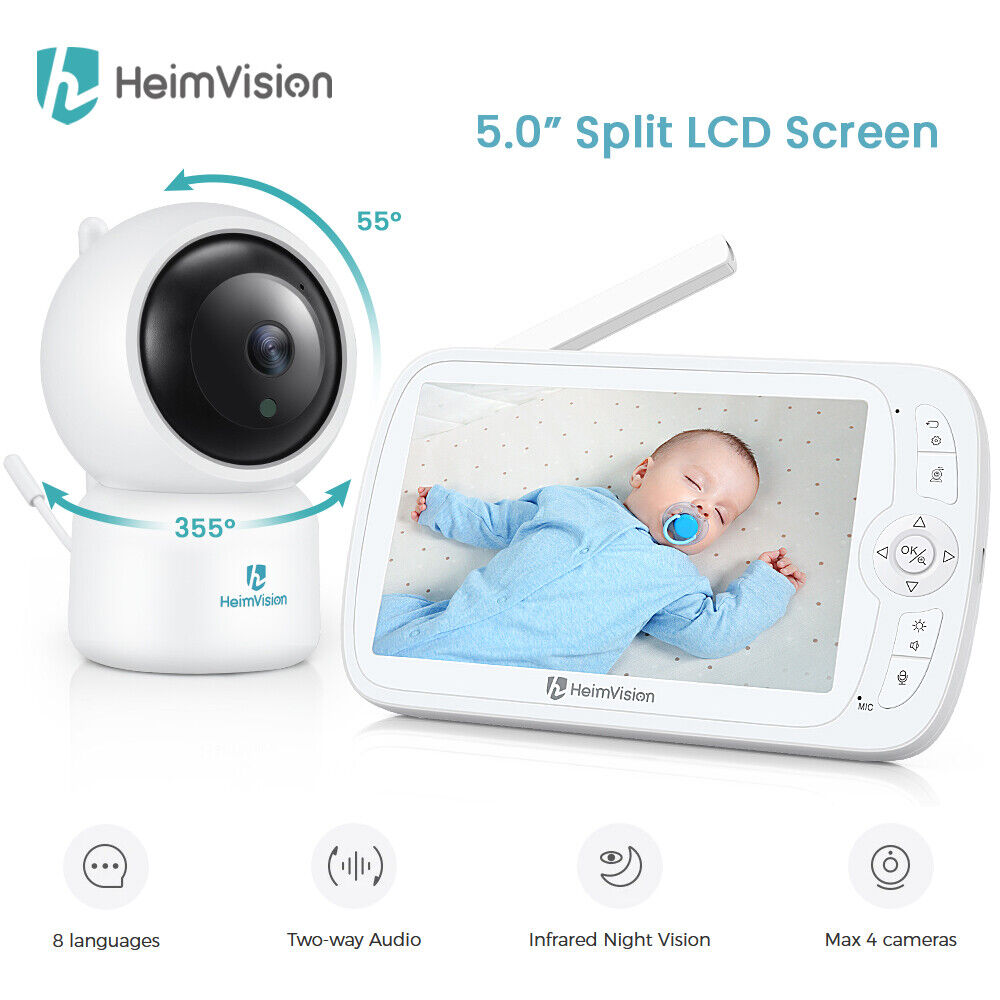 Baby Monitor Camera & Audio 5'' LCD Display Infant Wireless 1080P Night Vision
