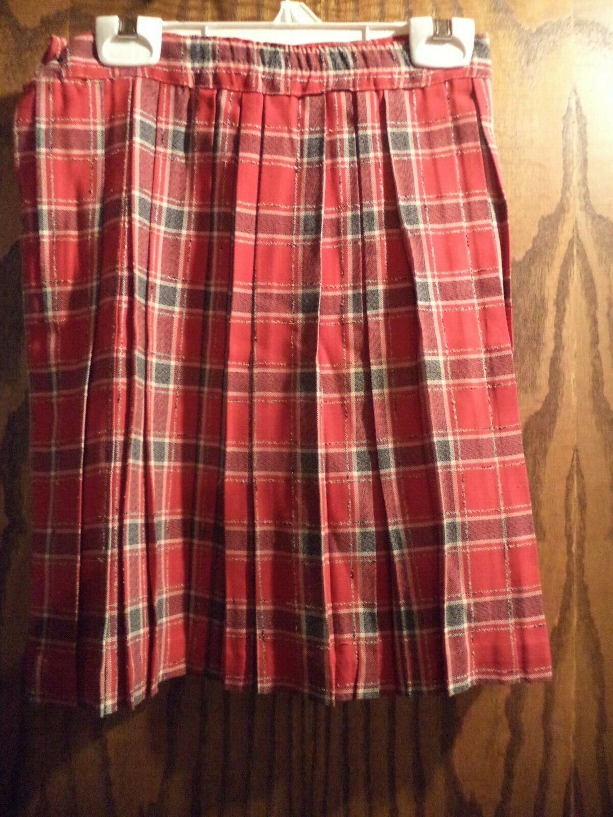VINTAGE OLD GIRLS  RED AND GREY PLAID SKIRT PROBABLY HOMEMADE