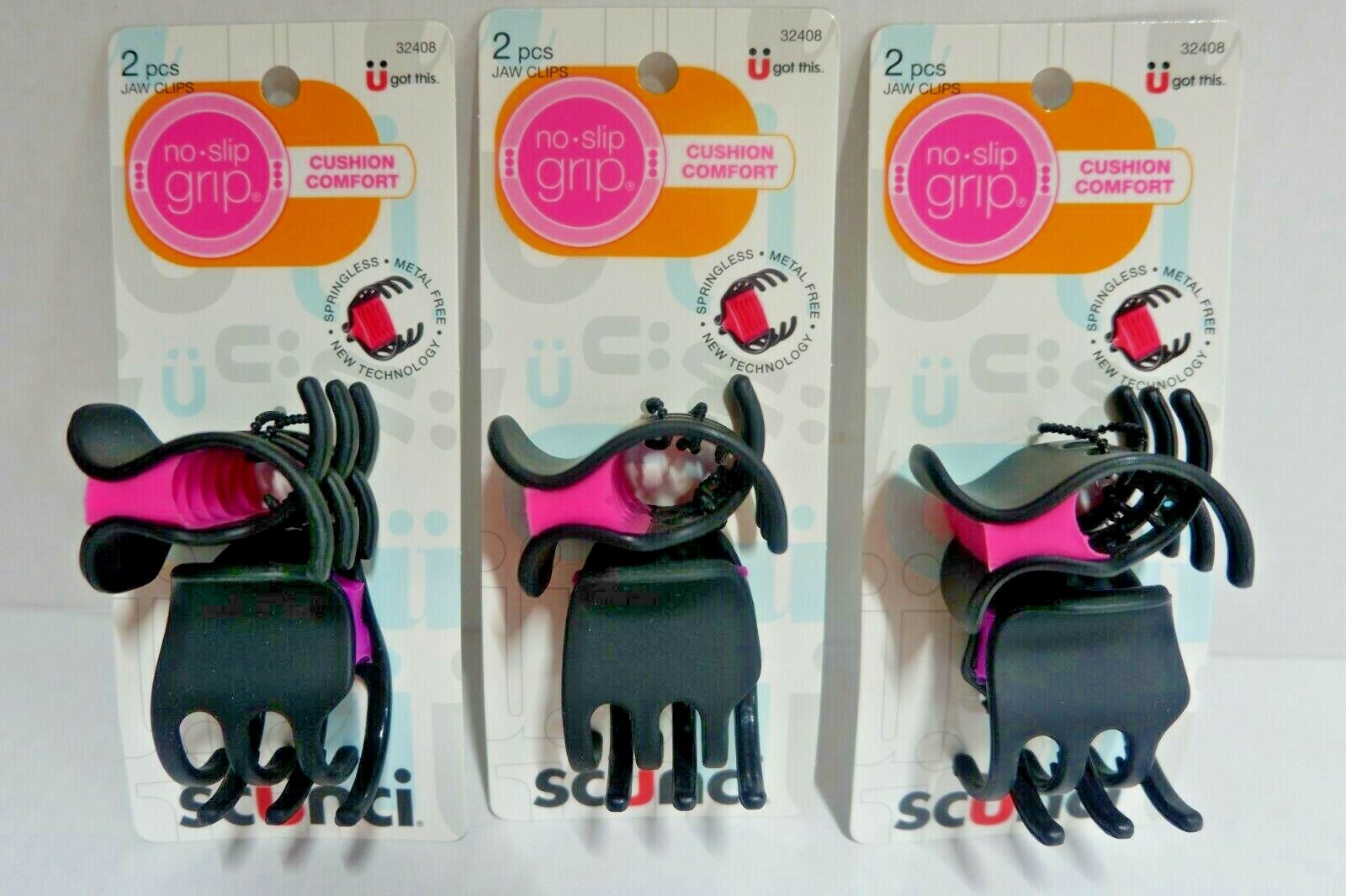 Scunci NO-SLIP Metal Free Everyday Active Jaw Clips 6 total , 2 ON EACH CARD