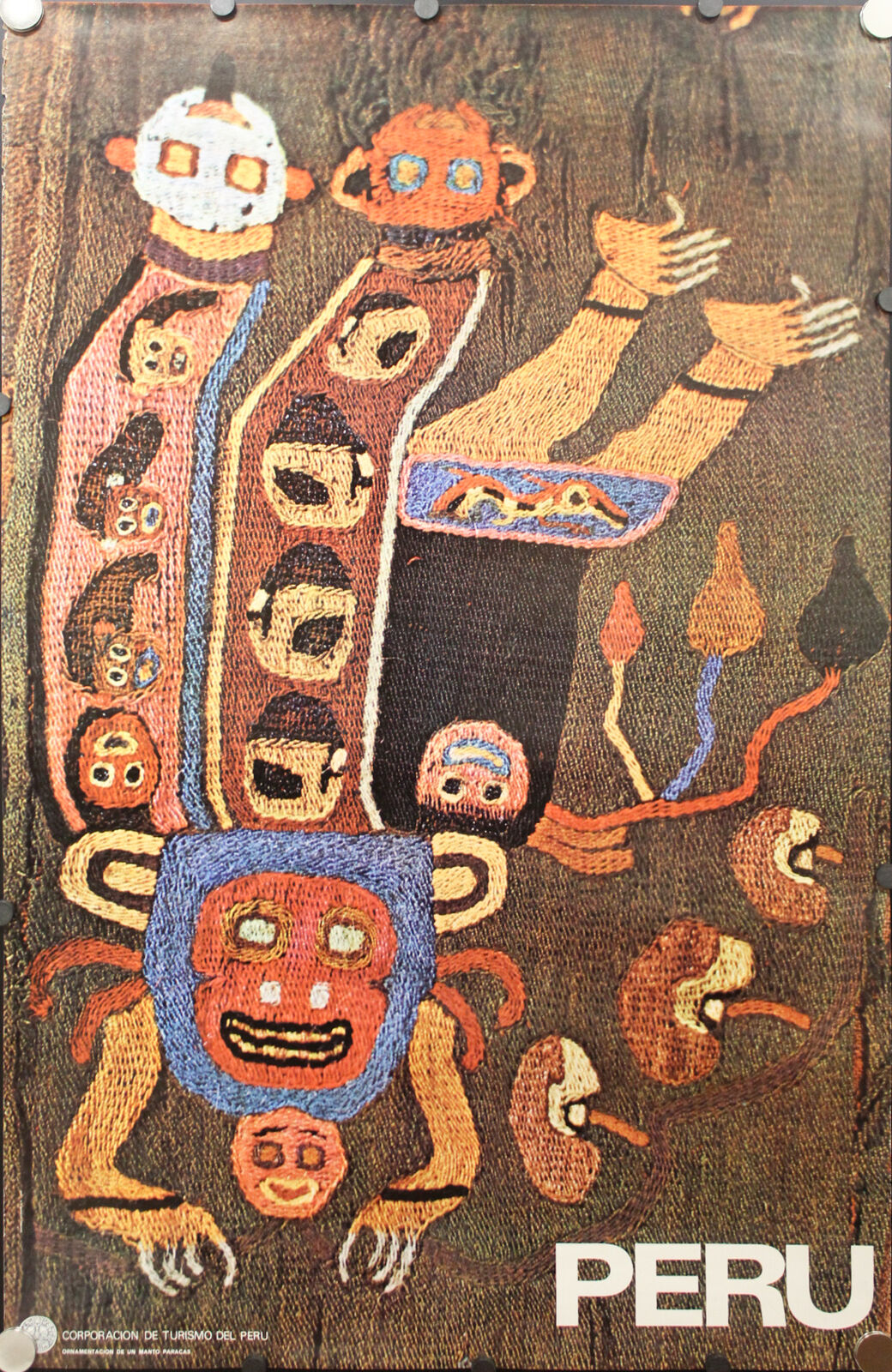 c. 1960 Peru History Tourism Poster Textiles Vintage Original