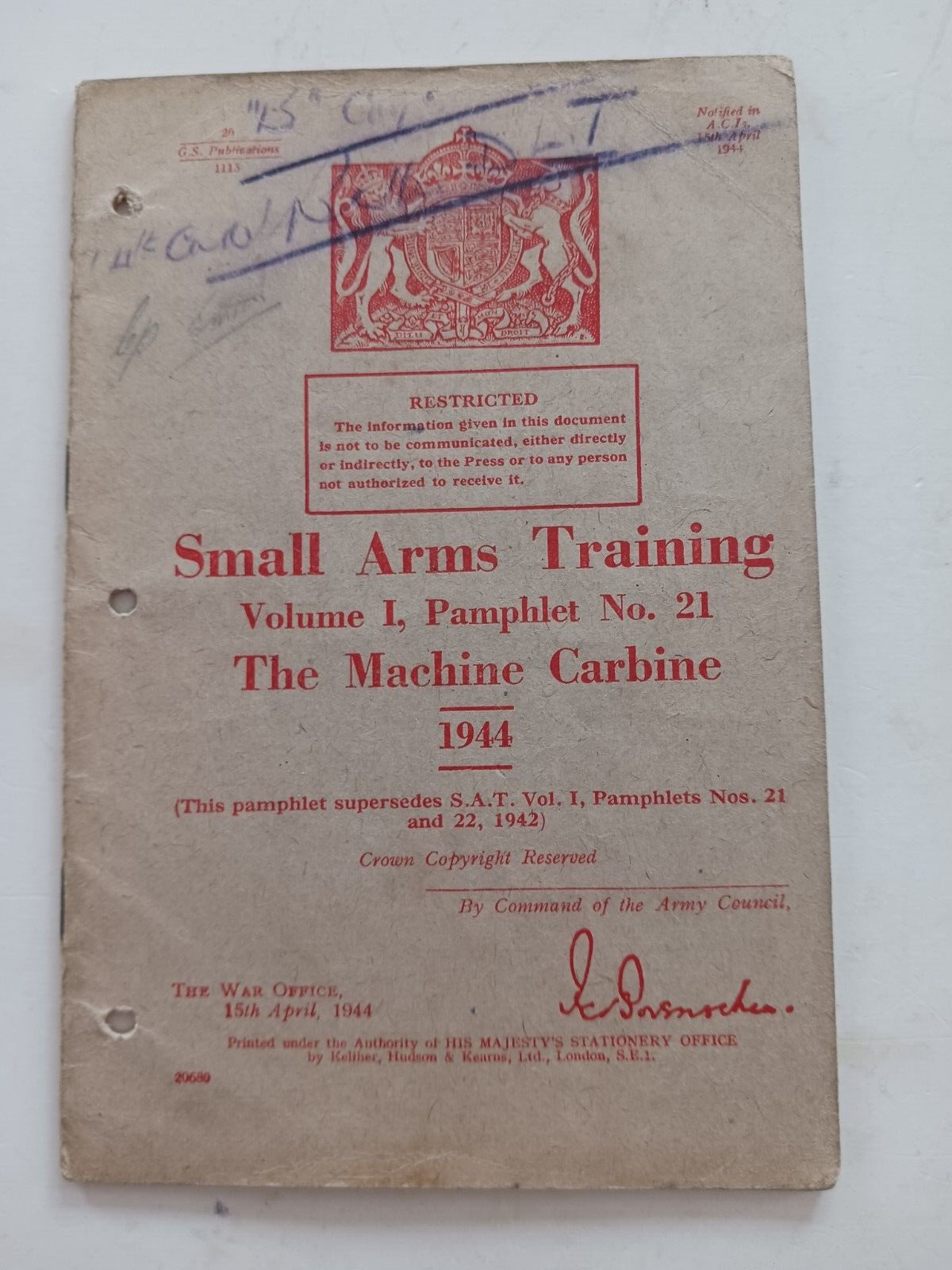 WW2 British Thompson and Sten Manual - 1944