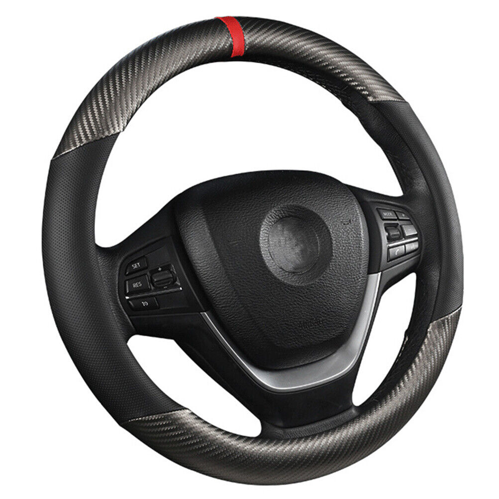 Carbon Black Leather Car Steering Wheel Cover Breathable&Non-slip Accessories