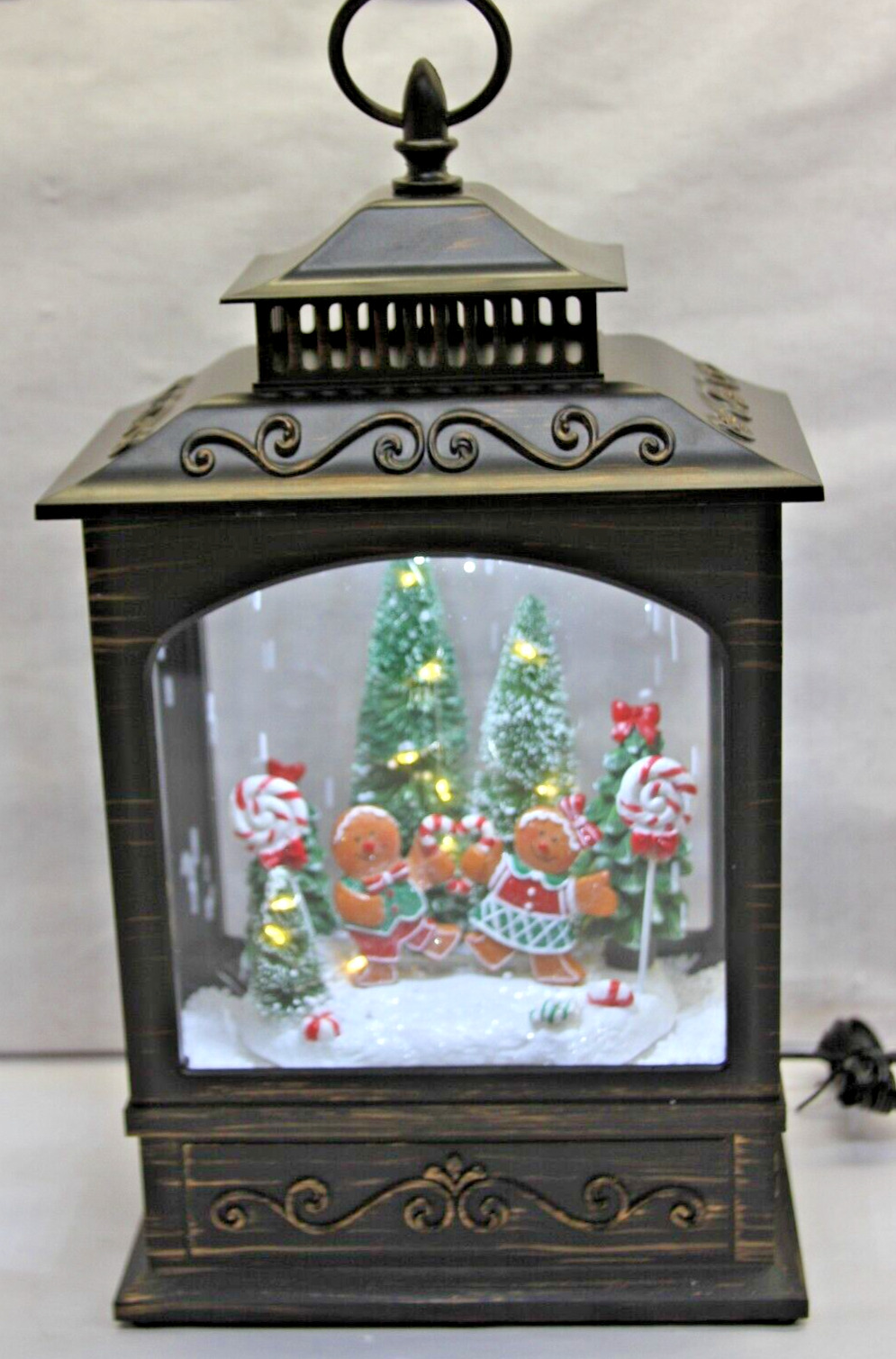 Christmas Time Reflections Illuminated Snowing Lantern By Valerie GINGERBREAD