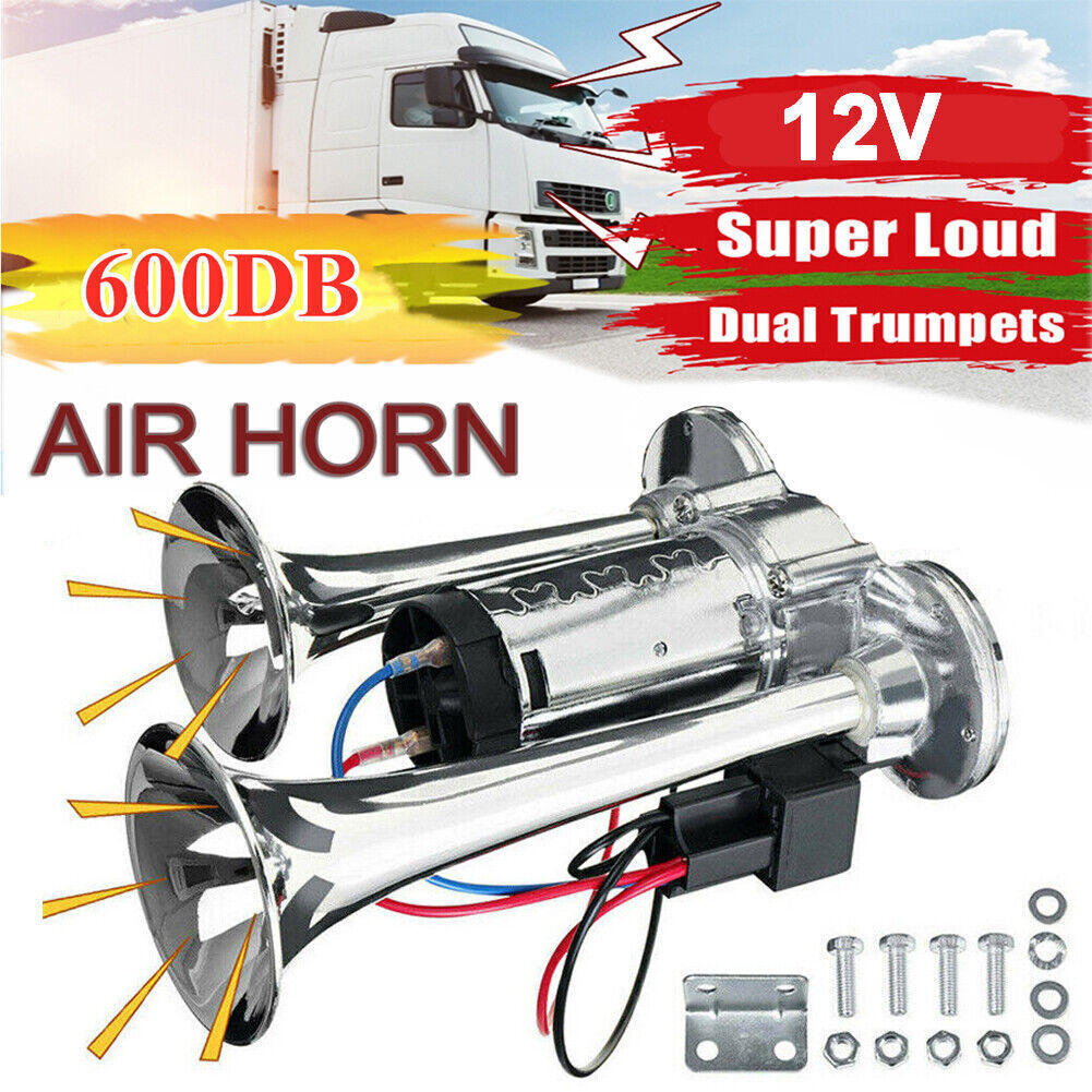 Super Loud Train Electric Air Horn 600DB Dual Trumpets Car Truck Boat Speaker US