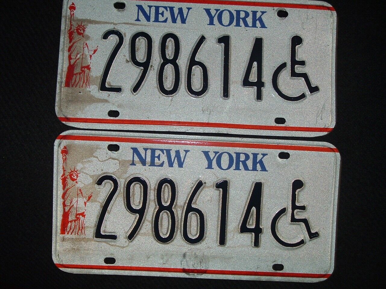 New York license plates (pair) HANDICAP (298614) liberty base 1986 to 2002 auto
