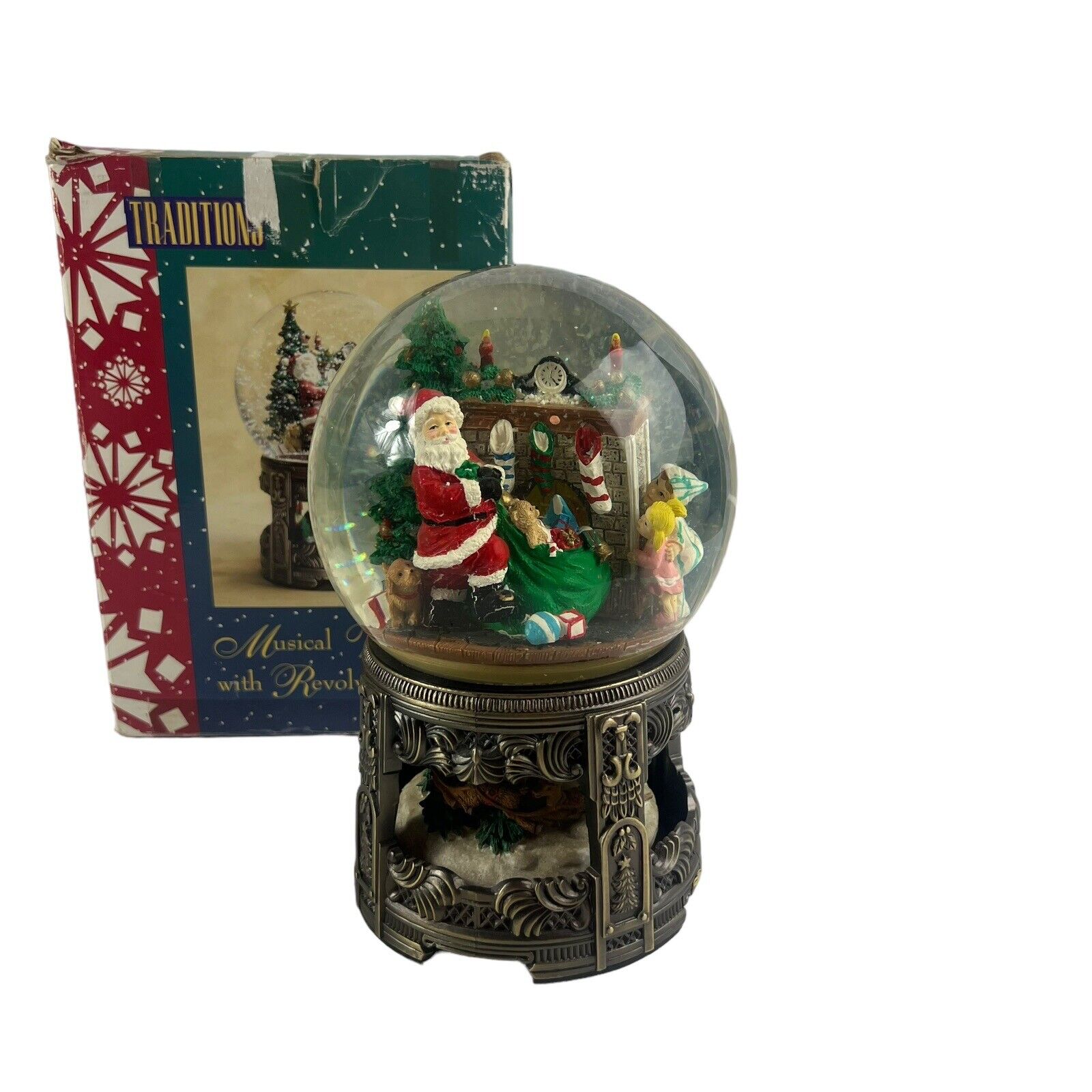 Traditions Musical WaterGlobe With Revolving Base Santa Scene Vintage 30622