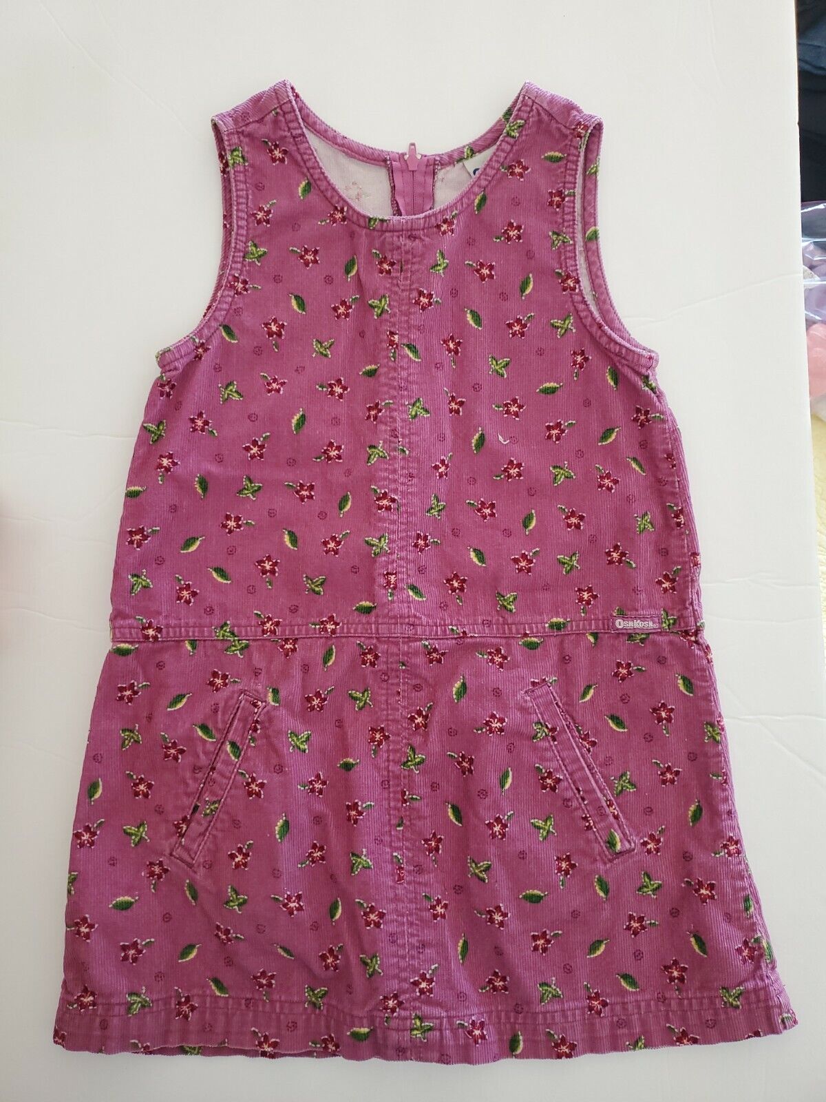 Vintage OshKosh B'Gosh Girls corduroy dress Purple flowers sz 6