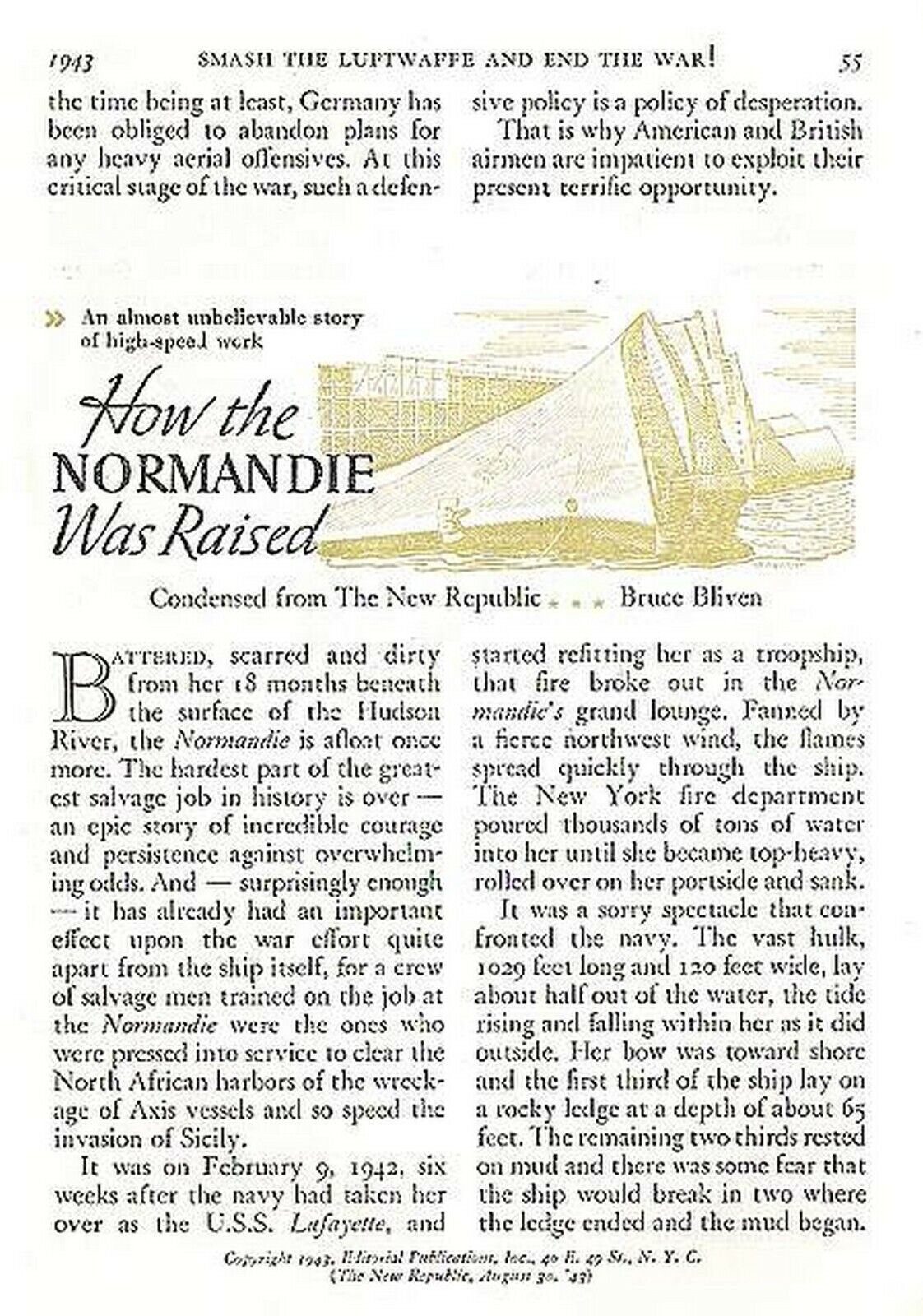 SS NORMANDIE 1943 FEATURE: HOW THE OCEAN LINER / TROOPSHIP WAS RAISED
