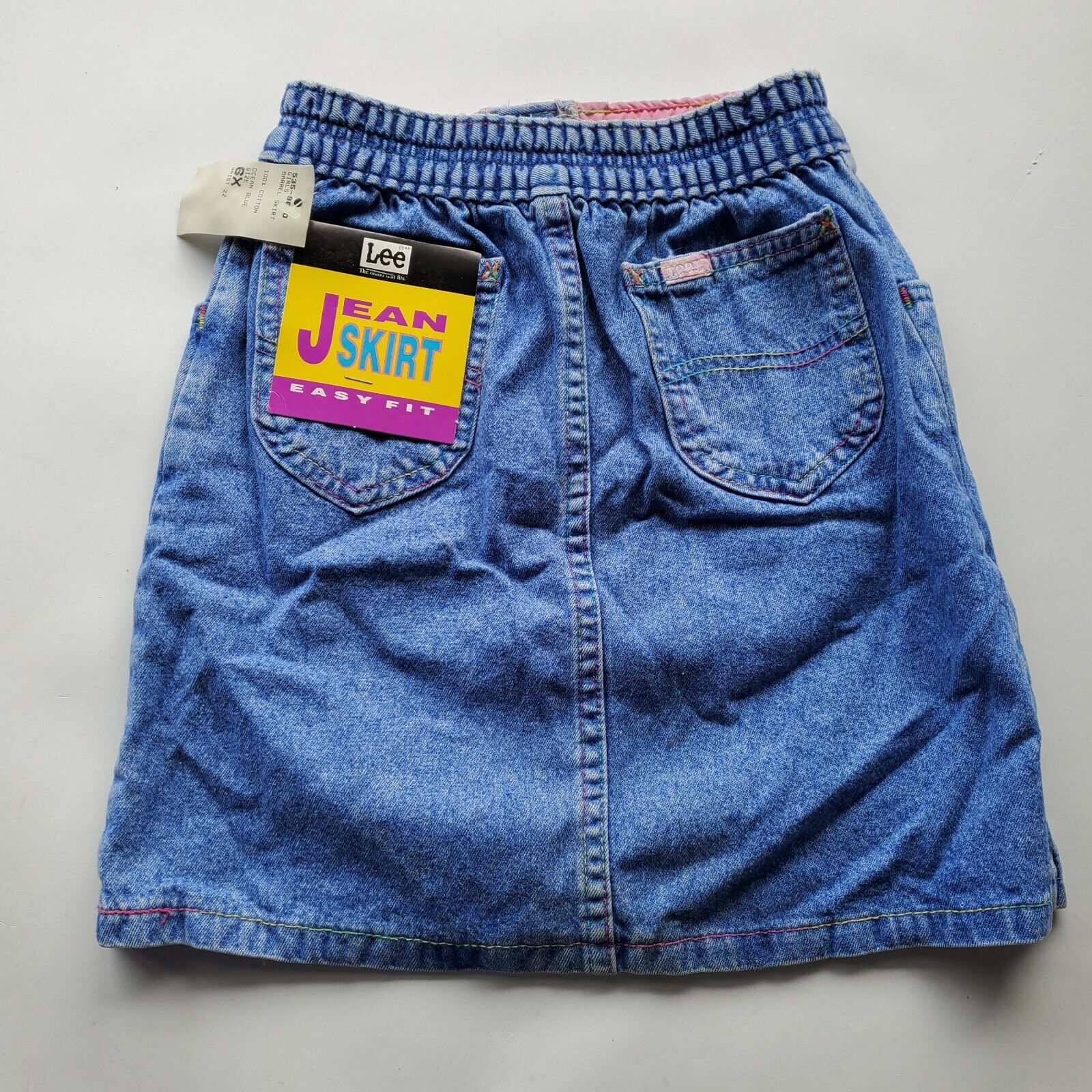 Lee Denim Deadstock USA Made 80s Rainbow Stitching Girls 6 X Vintage Skirt