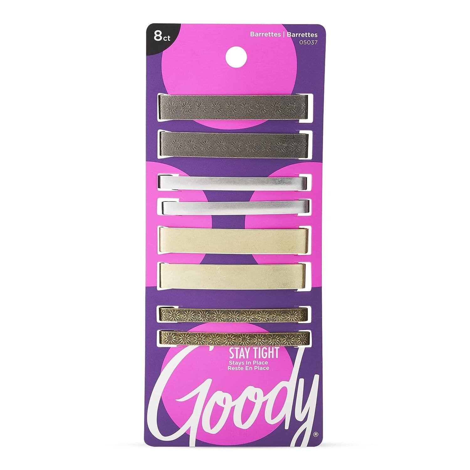 Goody Hair Barrettes, Assorted Metallics, 8-Count NEW