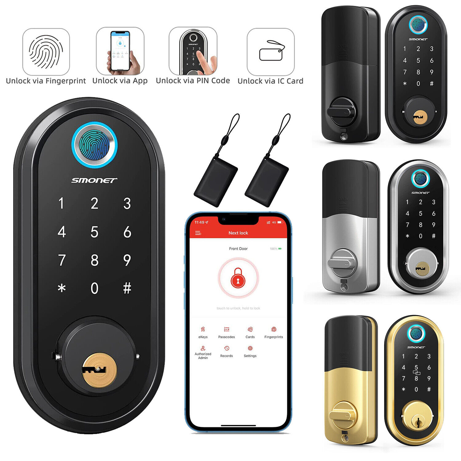 SMONET Smart Lock Fingerprint Keyless Entry Door Lock Electronic Keypad Deadbolt