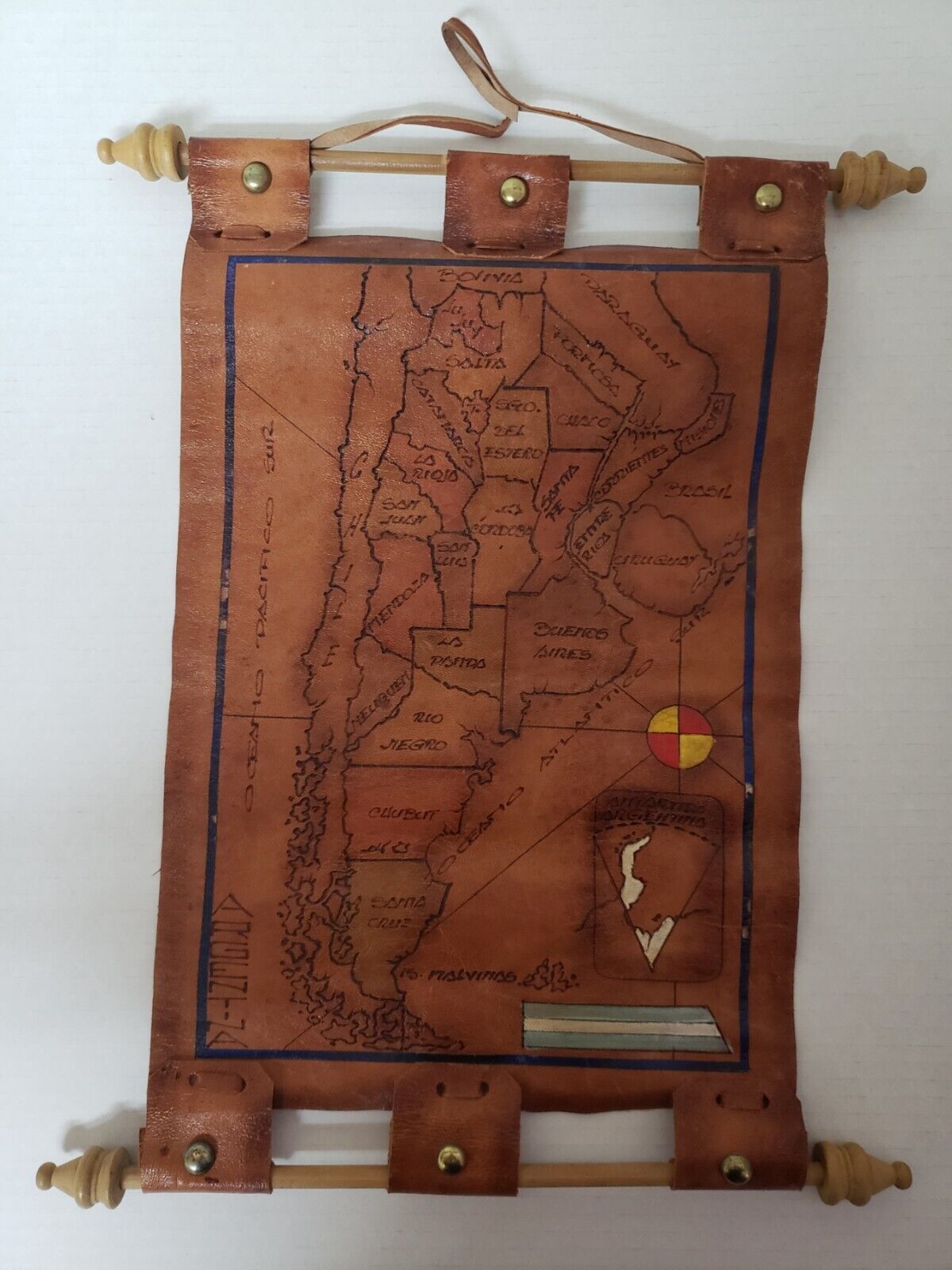 Leather Argentina Scroll Map Handmade Vintage Wall Art 17 x 13  *VETERAN OWNED*