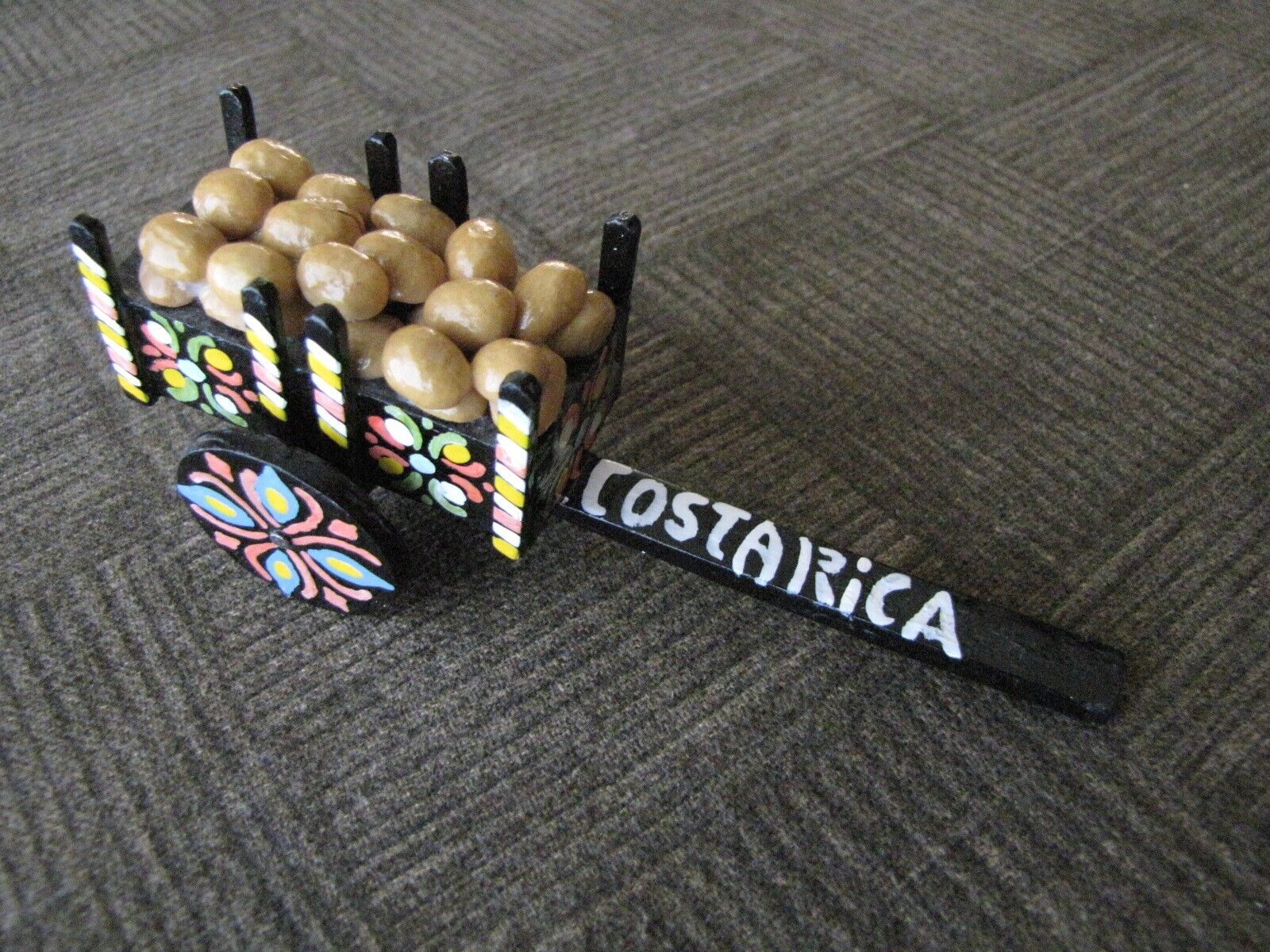 Costa Rica Souvenir Wooden Ox Cart BLACK & Multi Color Approx 5