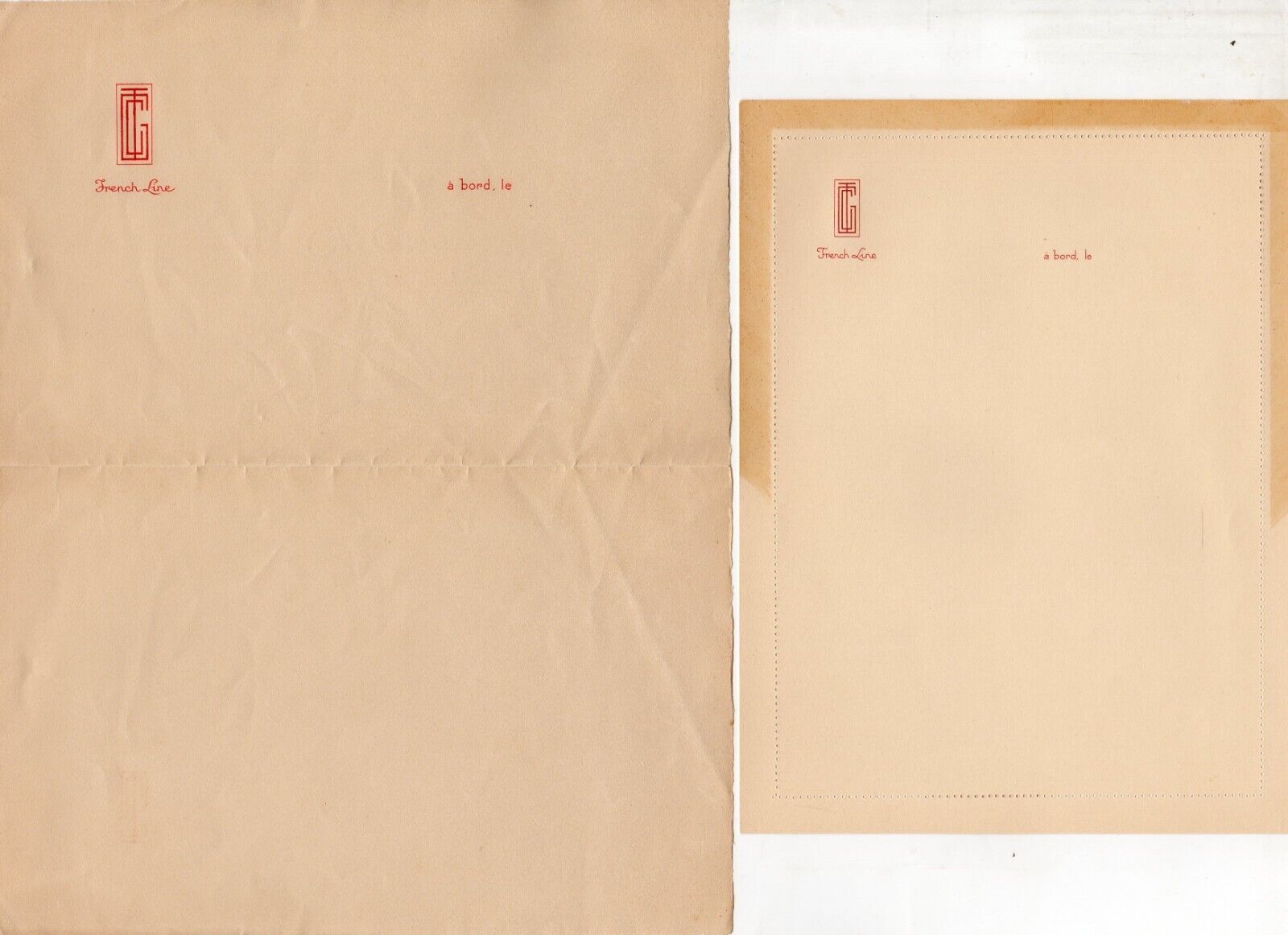 Engraved NORMANDIE Stationery w/ Ship Watermark + Fold-Over Sheet - Neuilly Logo