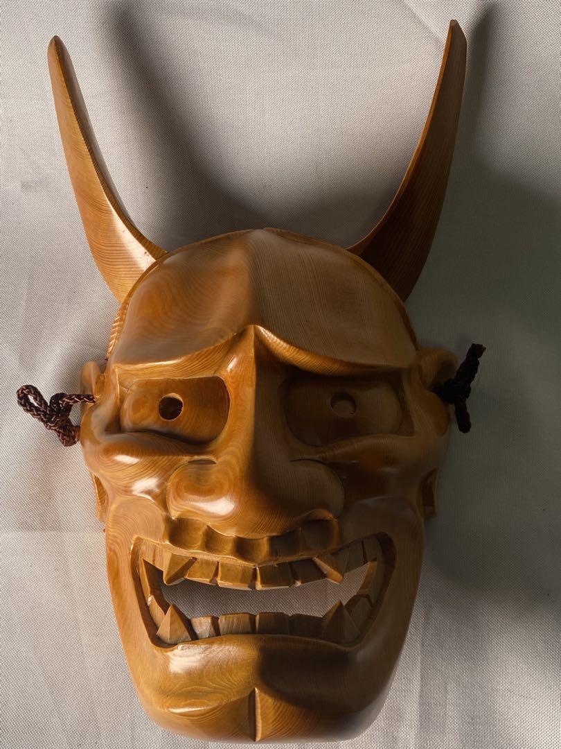 Noh Mask Oni Hannya Demon Vintage Antique Handmade Wooden Wood Carving Japanese