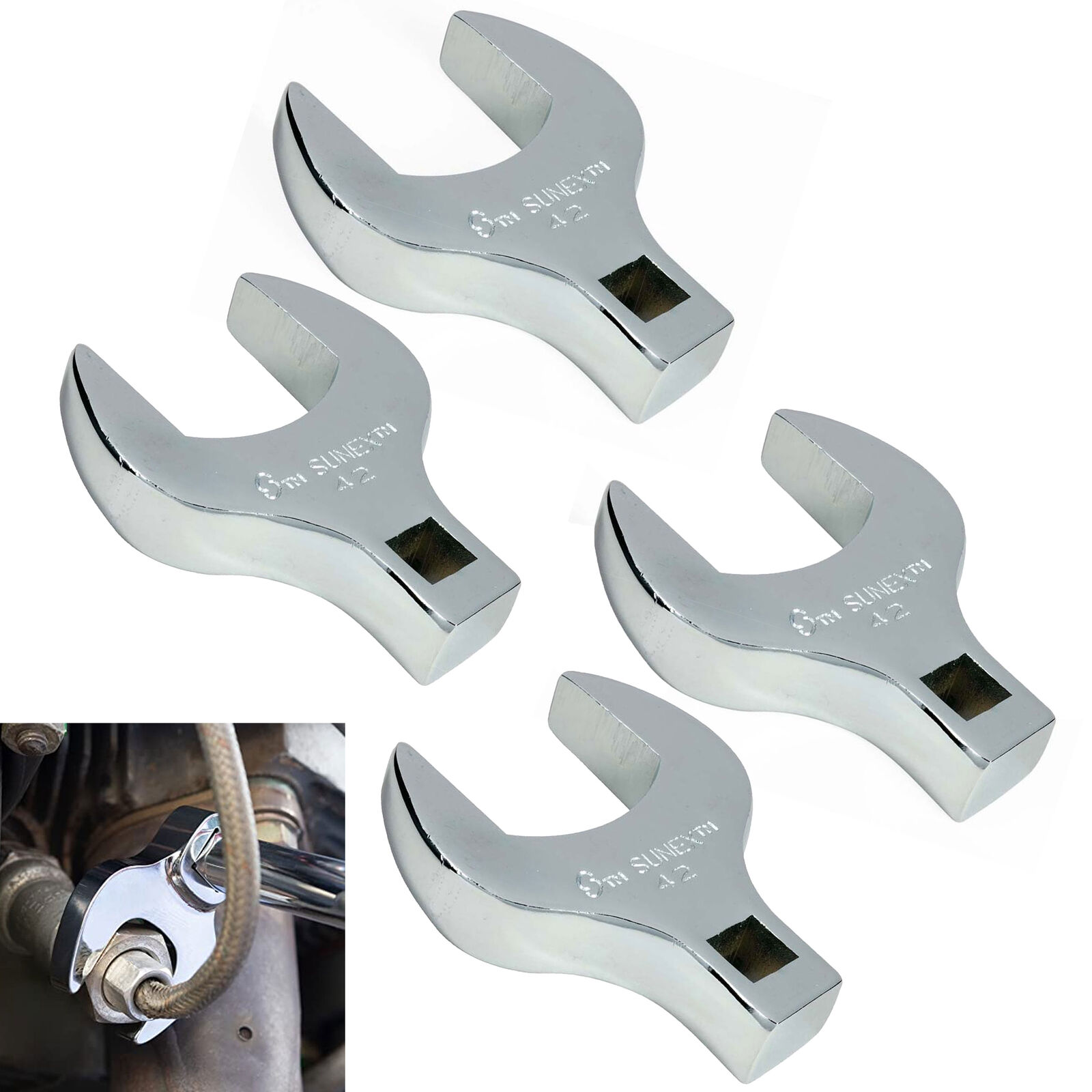 4 Pc Jumbo Crowfoot Wrench 42MM Ratchet Attachment Straight Open End 1/2