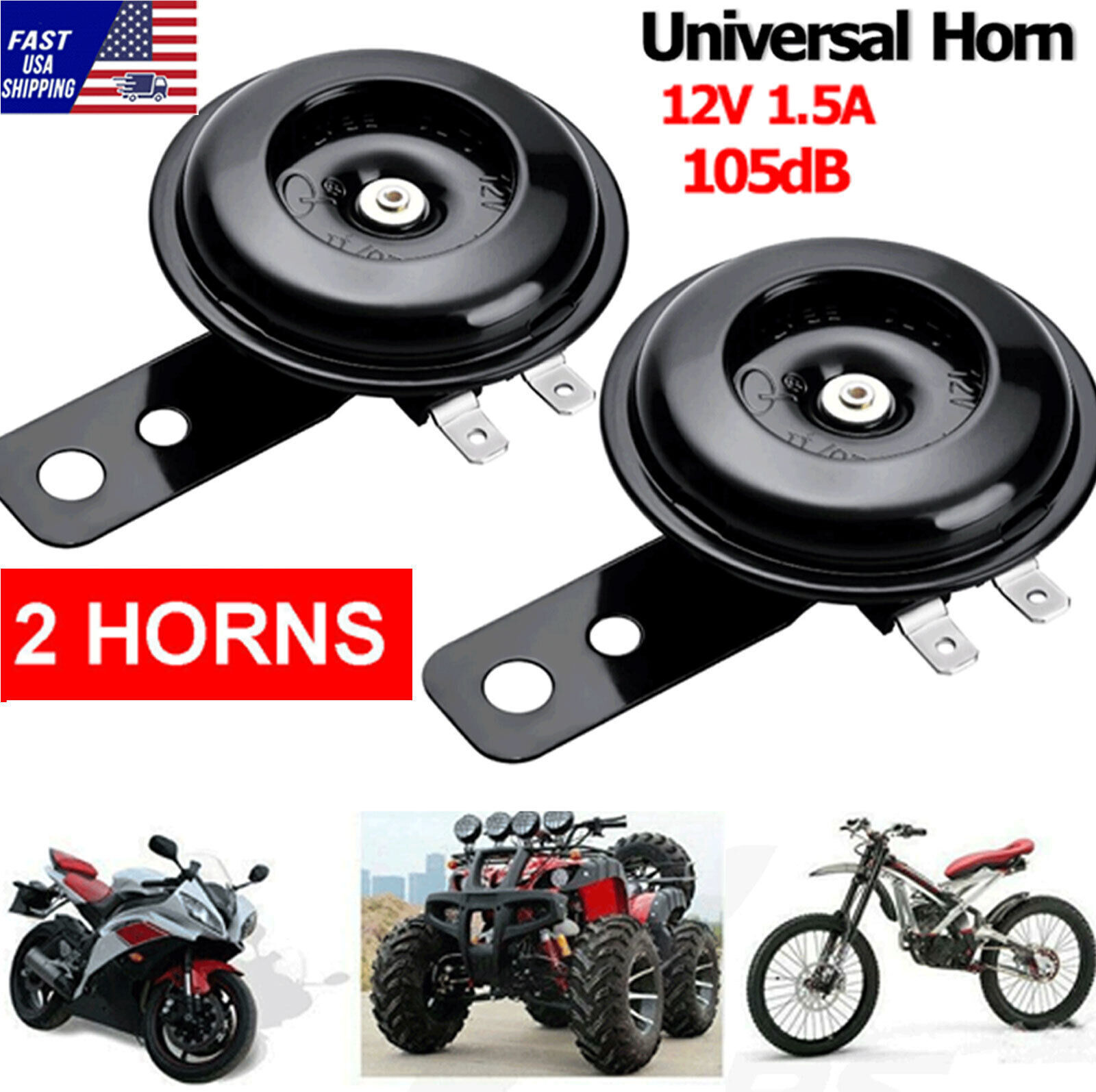 2pcs HORN 12V Waterproof Loud 105dB Universal Motorcycle Car UTV ATV Boat Auto