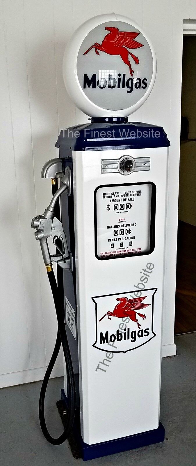 NEW MOBIL MOBILGAS REPRODUCTION ANTIQUE REPLICA GAS PUMP  WHITE & BLUE FREE SHIP