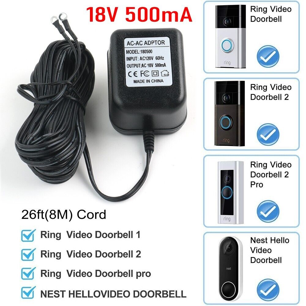18V Transformer Power Supply Adapter Cord for Video Ring Doorbell Pro Nest Hello