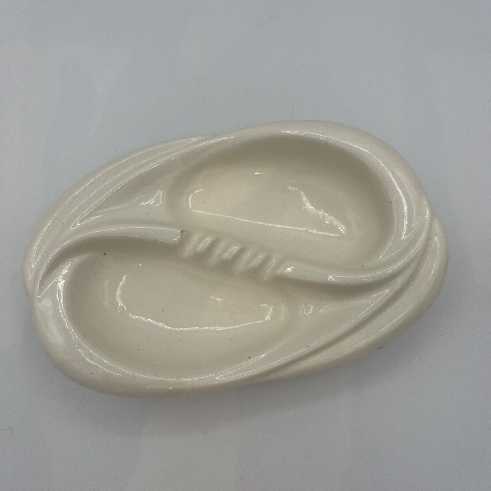 White With Speckles Vintage Ceramic Ashtray MCM