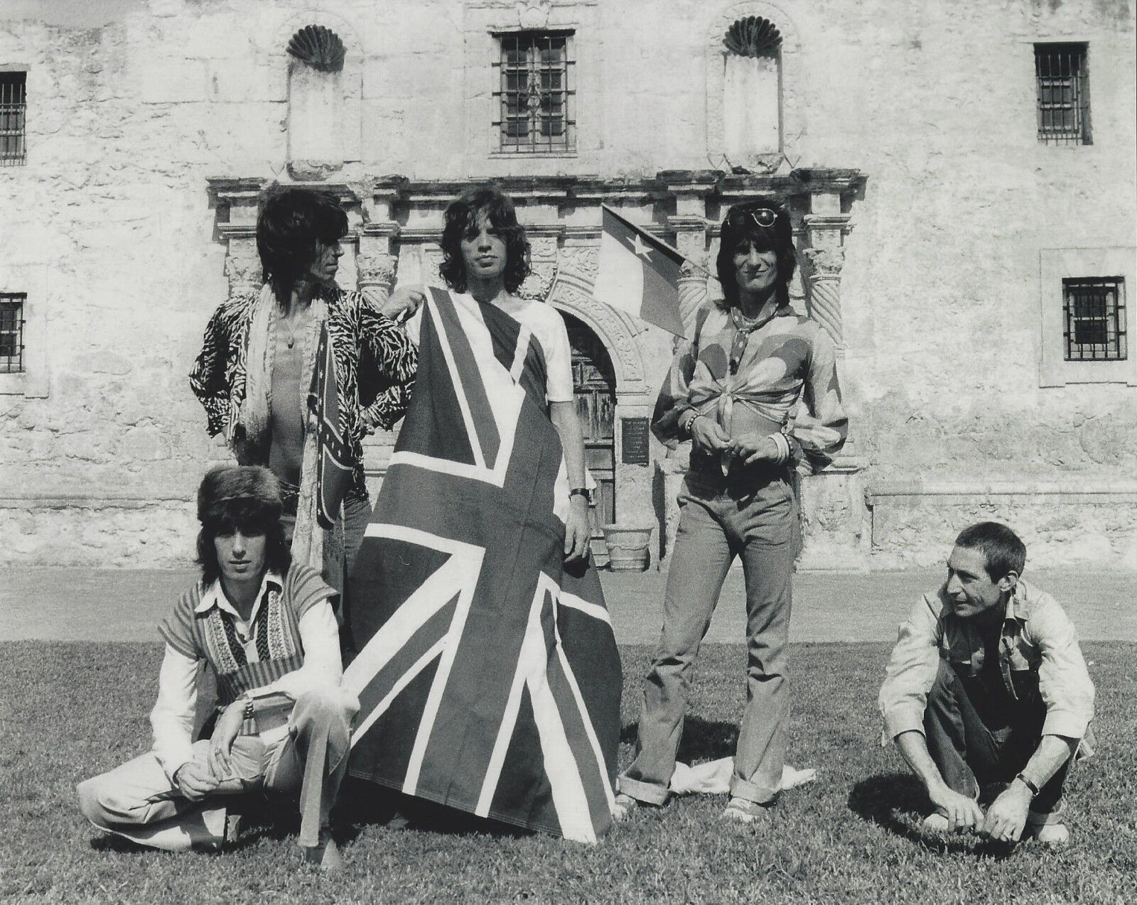 1970's The Rolling Stones 8x10 B/W  photo  at the Alamo in Texas