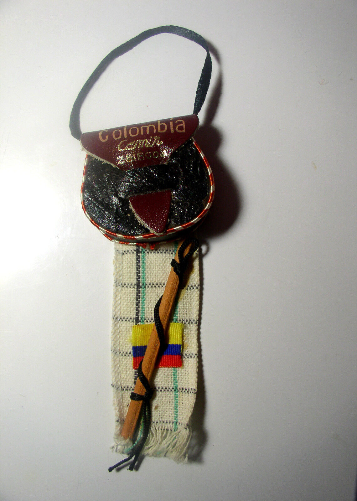 Vintage Souvenir From Colombia Handmade Items Carriel Bag, Stick &Colombian Flag