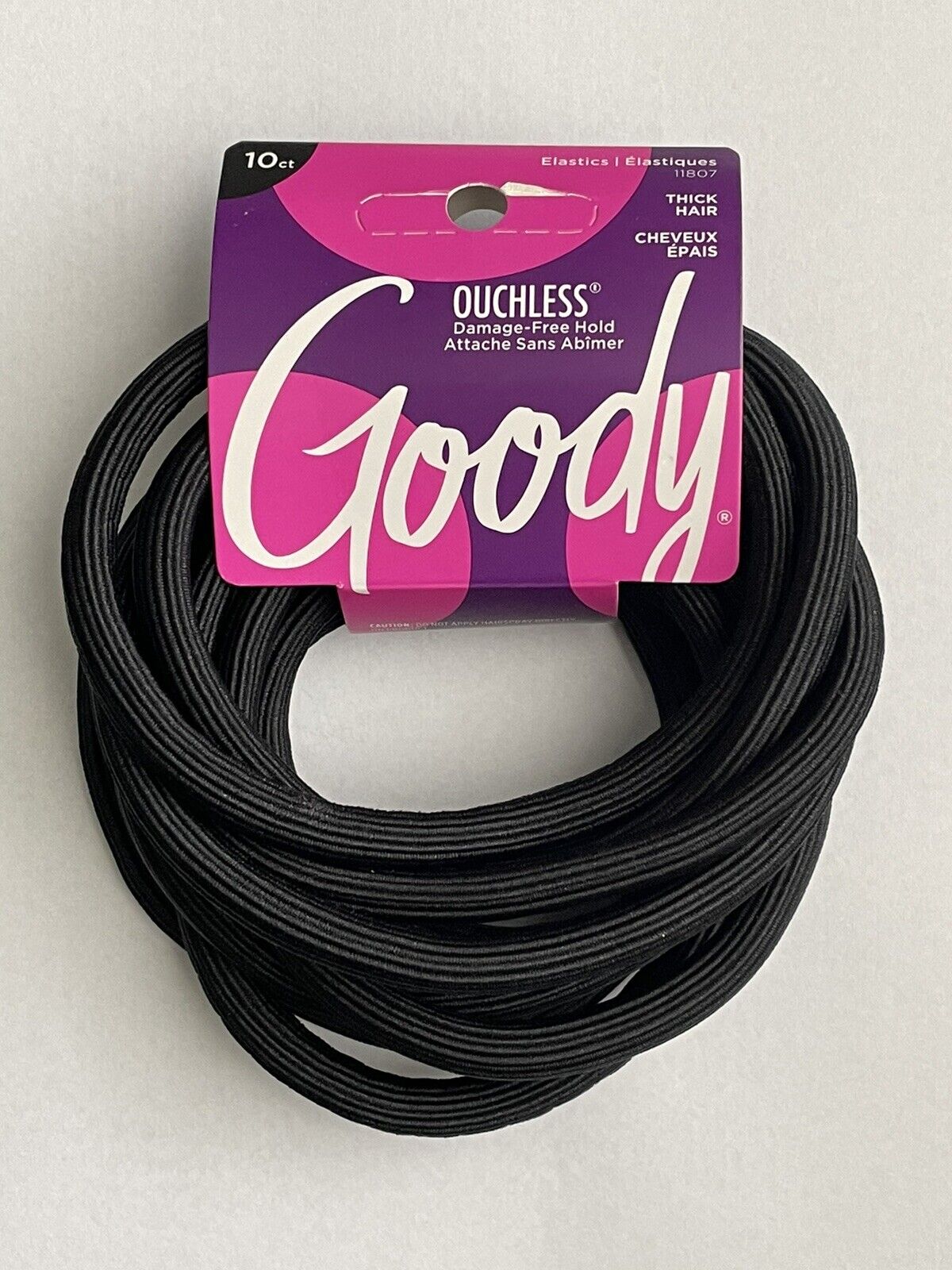 GOODY OUCHLESS THICK HAIR BLACK NO METAL ELASTICS HAIR TIES 10 COUNT NEW