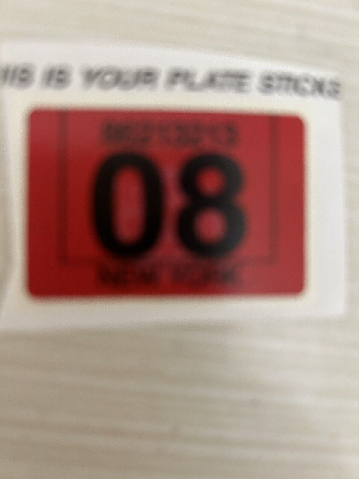 2008 New York License Plate Validation Sticker NY 08 NOS