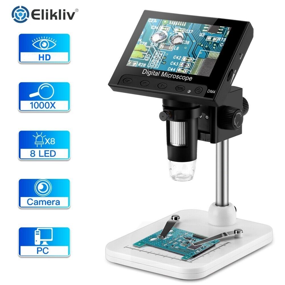 Elikliv Coin Microscope 1000X 4.3'' LCD Digital Microscope with Screen USB HD