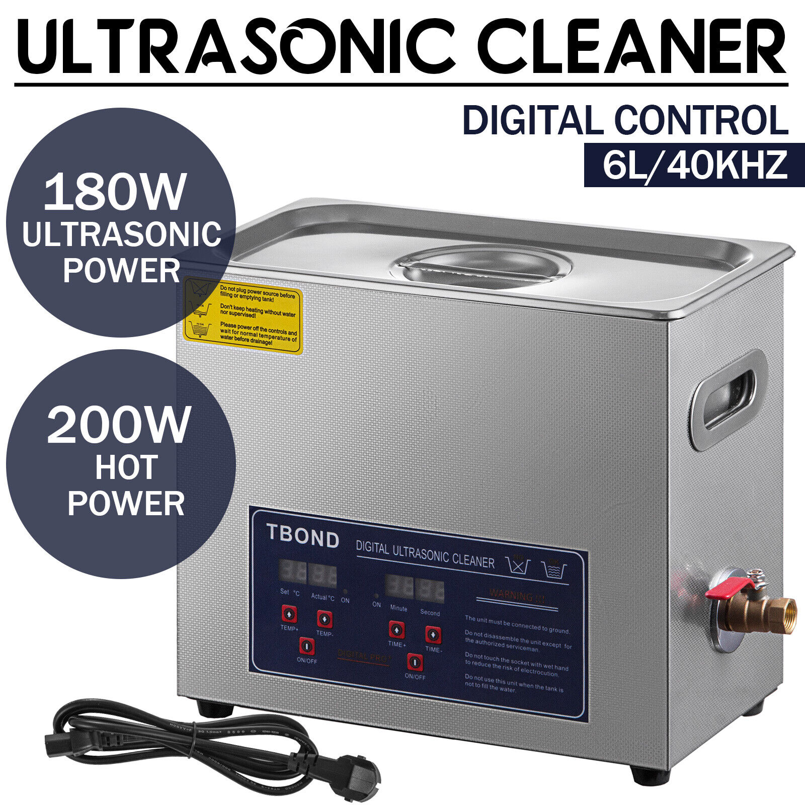 6L Digital Ultrasonic Cleaner Stainless Ultra Sonic Bath Cleaner Tank Heater