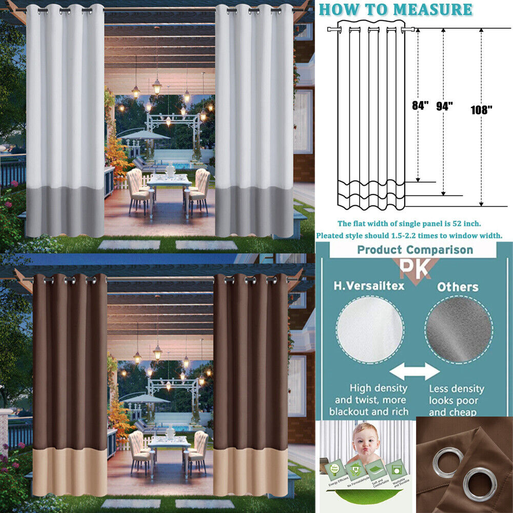 Outdoor Curtains Patio Waterproof Premium Thick Privacy Grommet for Porch Gazebo
