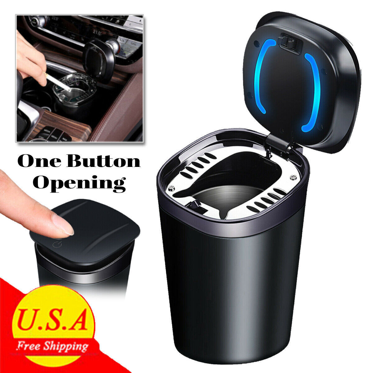 Portable Car Ashtray Cigarette Cylinder Smokeless Cup Holder LED Light with Lid