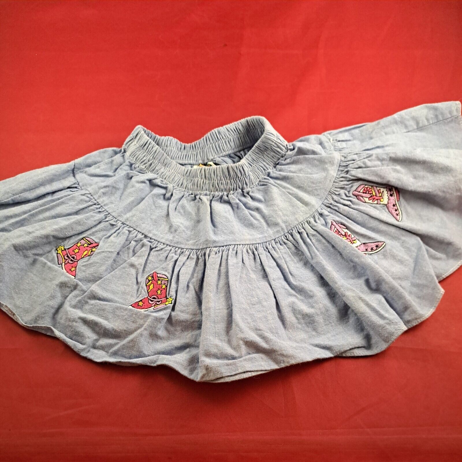 Vtg Girl's Skirt EMBROIDERED WESTERN COWBOY BOOTS Full Circle *564-33