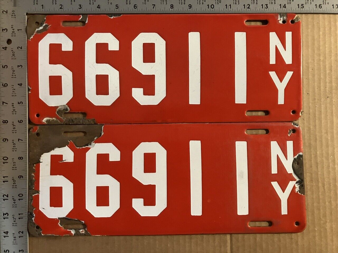 1912 New York license plate pair 66911 Ford Chevy Dodge 6818