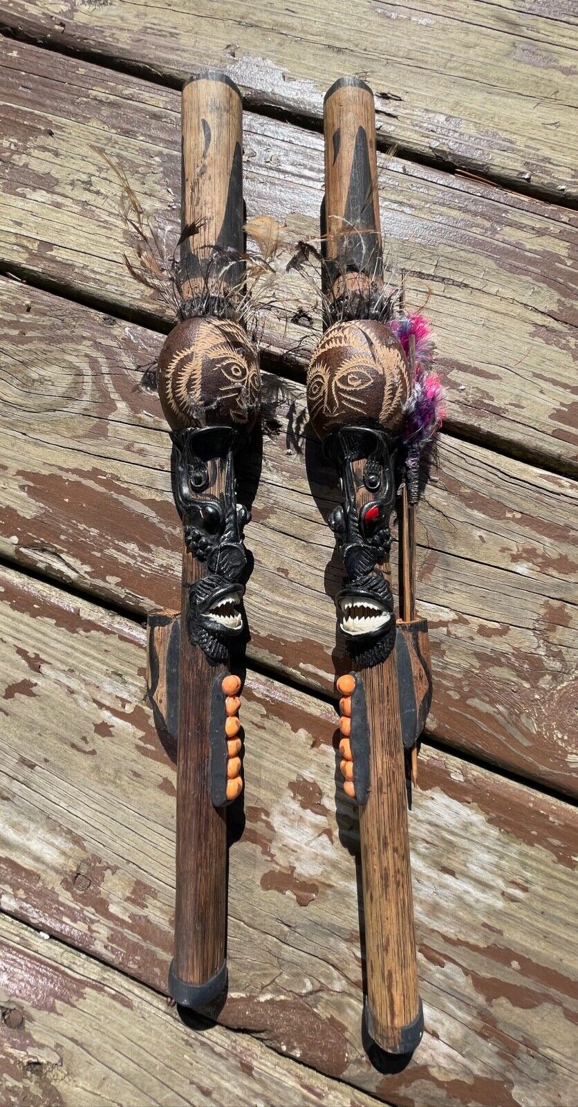 VTG Brazilian Amazons Blowgun Rattler Souvenir Set Piranha Teeth Folk Art AS IS