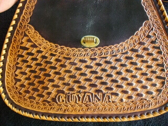 LEATHER HANDBAG PURSE Guyana souvenir Handmade Wicker Pattern Tourism Tepuy