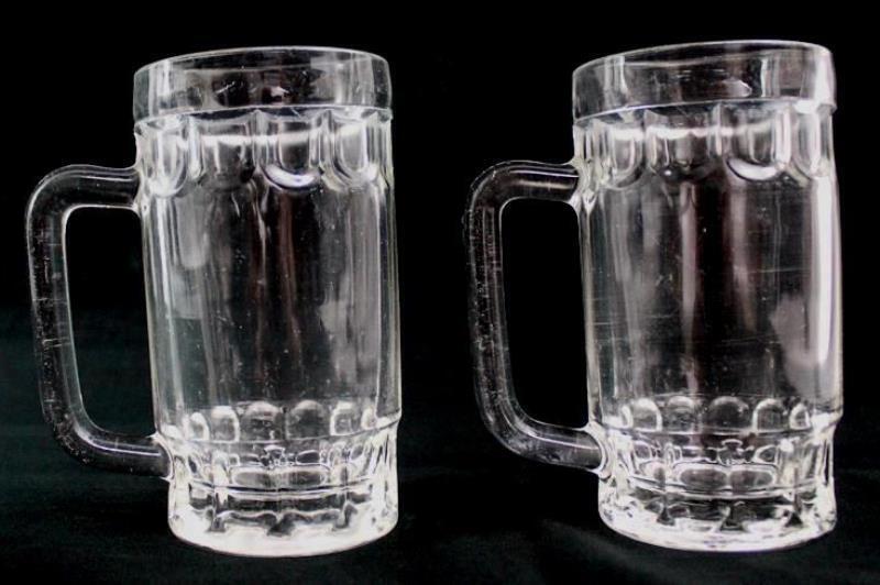 Lot of 2 Small Root Beer Heavy Glass Beer Mugs Thumbprint Rim Base Handle
