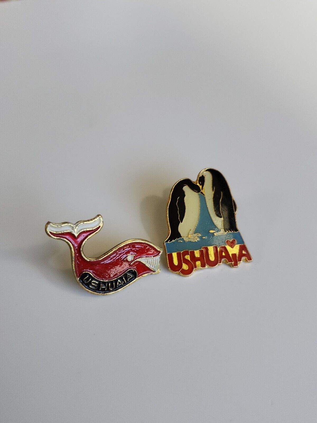 Ushuaia Argentina Travel Souvenir Lapel Pin Lot Of 2 Whale & Penguin Couple