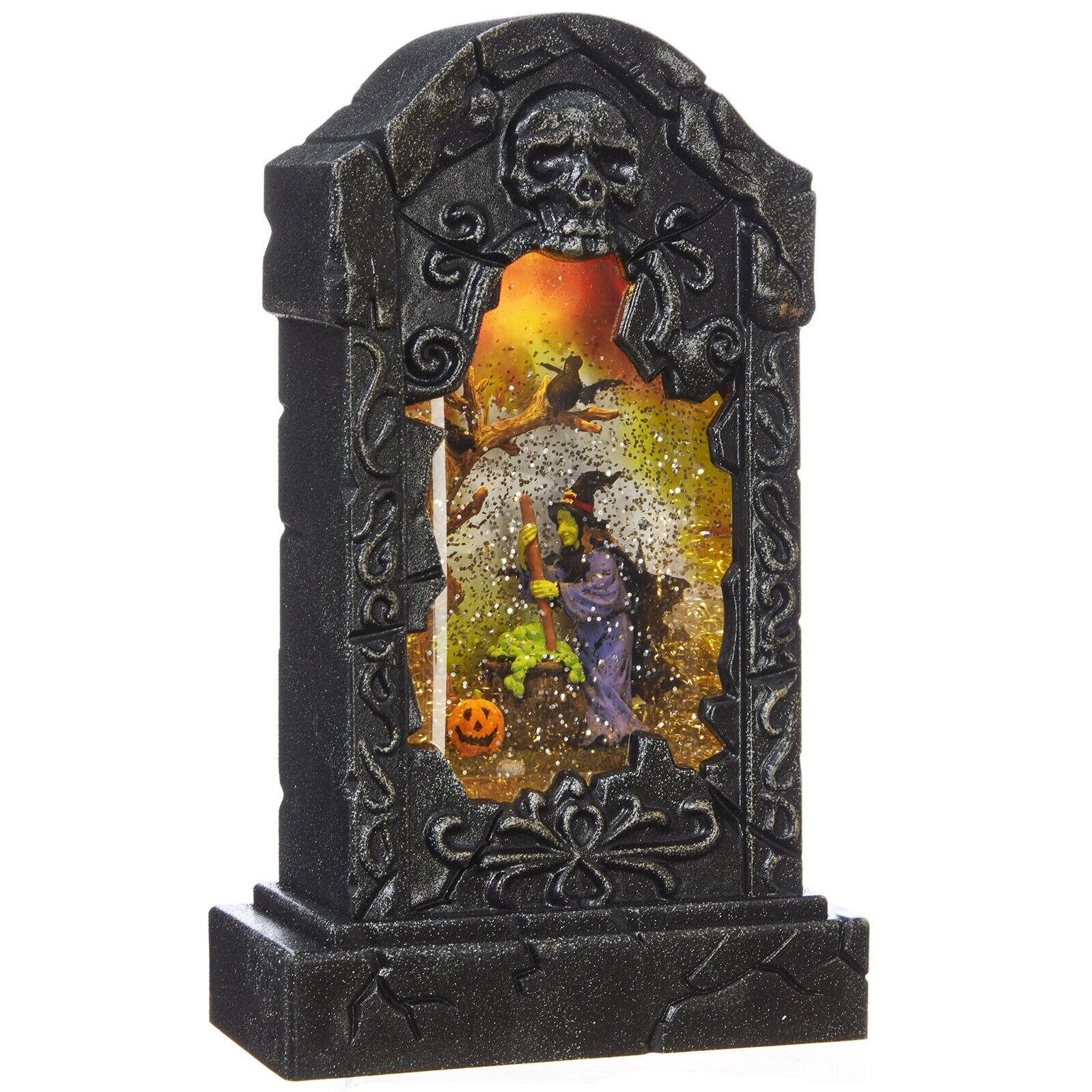 RAZ Imports Halloween Lighted Water Lantern  Tombstone with Witch 10.5 x 6 inch