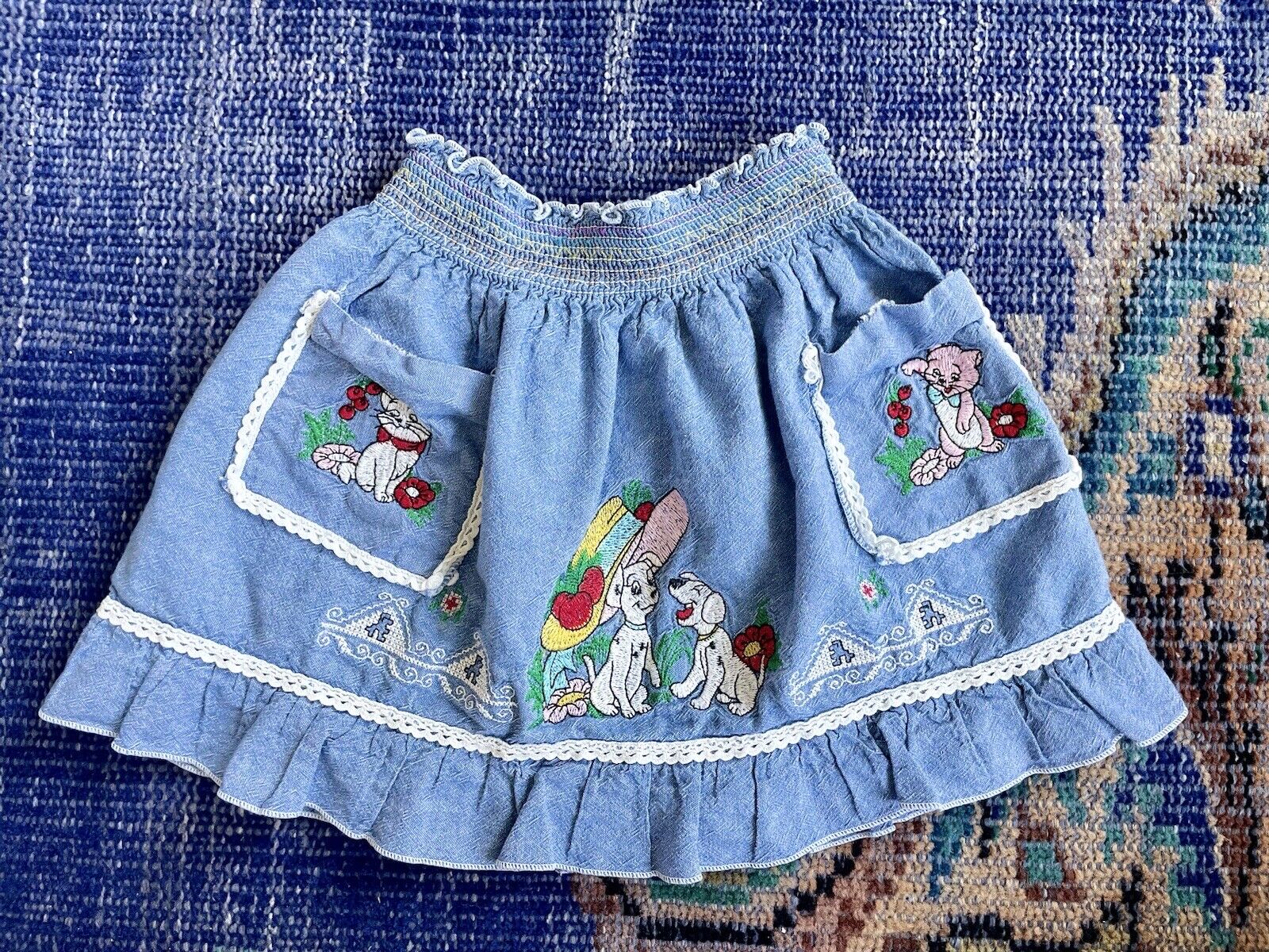 Vintage 3t 4T 5 girls Disney Denim Skirt Ruffles Aristocats Dalmatians 90s EUC