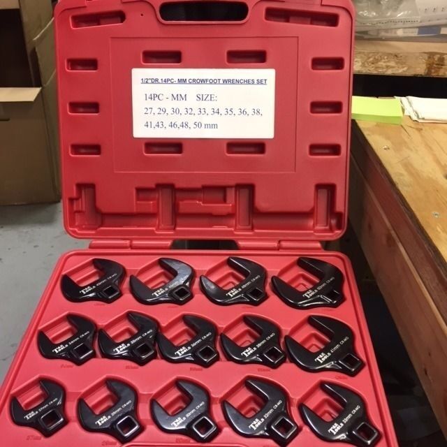 T&E Tools JUMBO Metric Crowfoot Wrenches14-pc Set 1/2in Drive #CF1400M (MK-020)