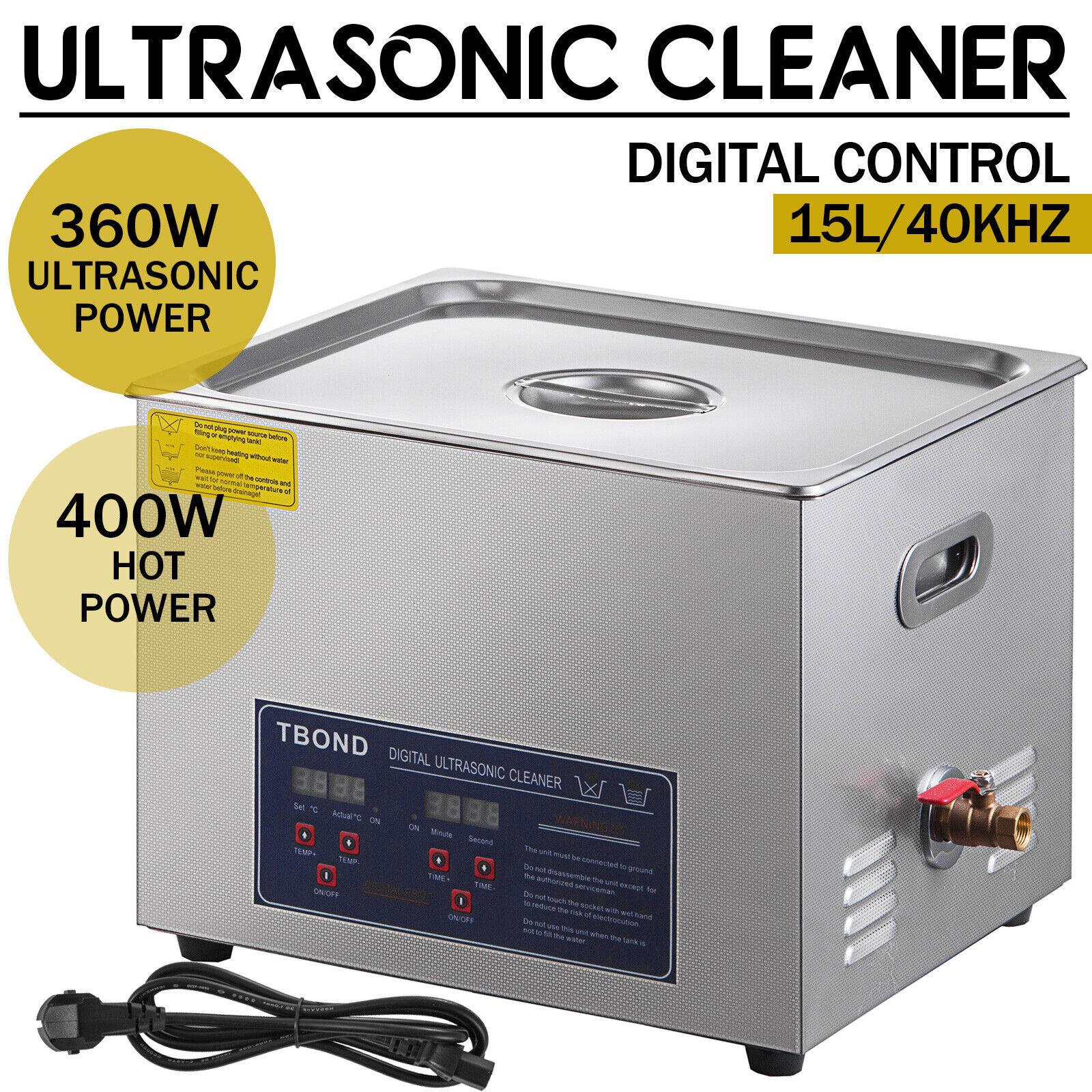 New 15L Ultrasonic Cleaner Stainless Steel Industry Heated Heater w/Timer