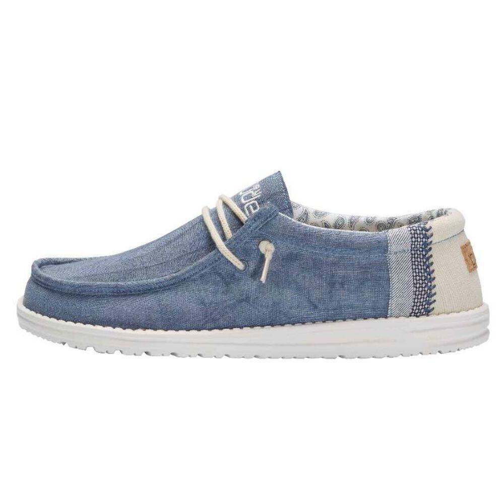 Hey Dude Men's Wally Linen Natural Blue | Men’s Shoes | Men's Slip on Loafers |